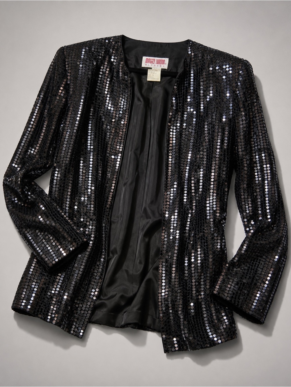 Vintage Maggy London Black Sequin Jacket Blazer - Late 80s Early 90s Large / XL